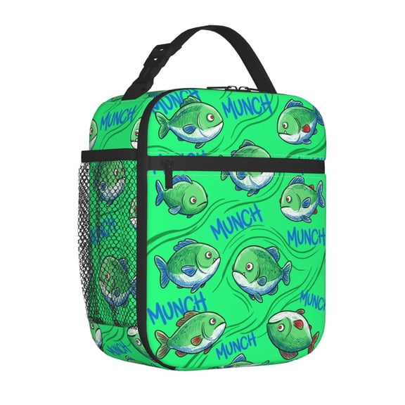 Fish Lunch Box Insulated Thermal Lunch Bag for Fisherman, Classic Fish Design Portable Tote