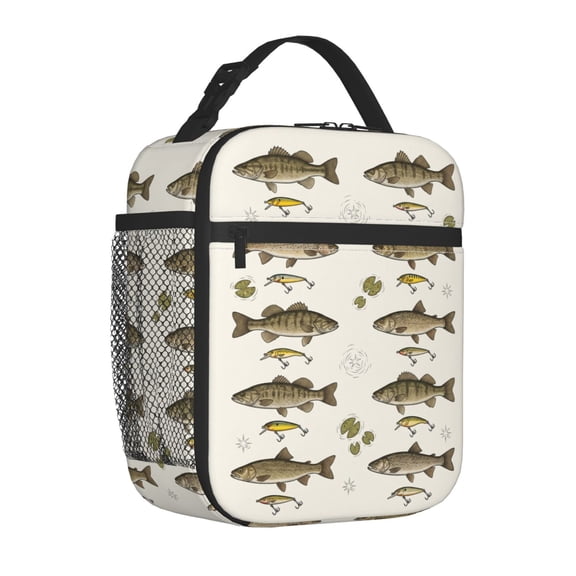 Fish Lunch Box Reusable Insulated Tote Bag, Fisherman Gift Theme High Capacity Lunch Bag for Adults Travel