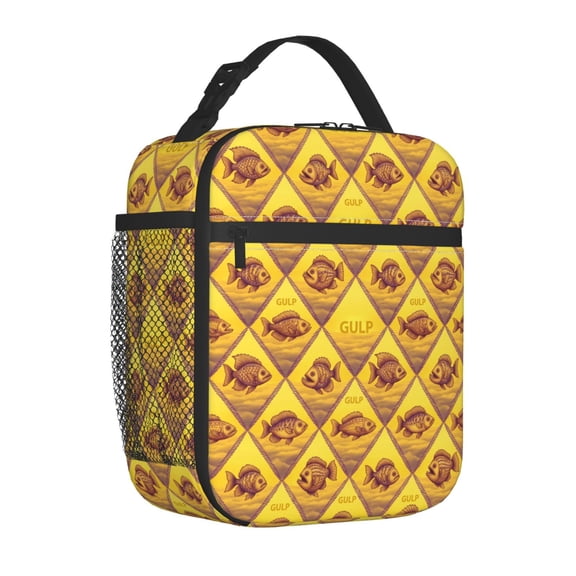 Fish Lunch Box Reusable Thermal Insulated Tote Bag, Cool Gamer Fish Theme Lunch Bag for Work