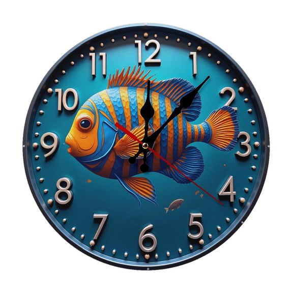 Fish Marine Underwater Wall Clock 10 Inch Silent Non Ticking Round Clock Decoration for Living Room Kitchen Bedroom Bathroom Office Classroom