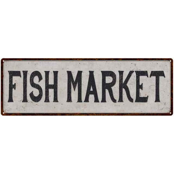 Fish Market Vintage Look Reproduction Black & White 8x24 Metal Sign 106180023018