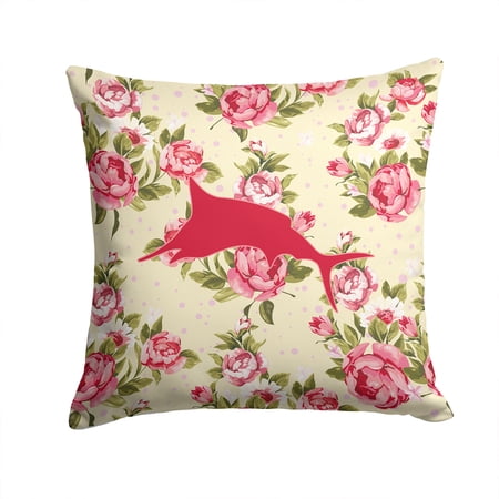 Fish - Marlin Shabby Chic Yellow Roses Fabric Decorative Pillow
