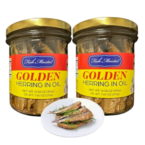 Fish Meister - Smoked GOLDEN HERRING in Oil 300g/7.40oz | Kosher Product, Non GMO, BPA Free, Keto Friendly | Rich in Omega-3 Fatty Acid, Vitamins and Minerals| Wild Caught (Pack of 2)