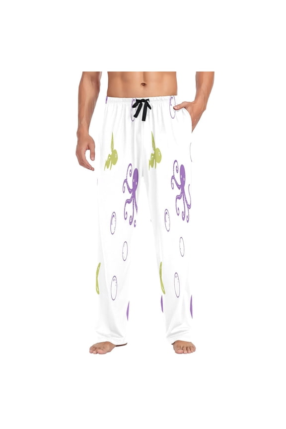 Fish Mens Cotton Pajama Pants Long Staple Lightweight Sleep Bottoms with Pockets Breathable