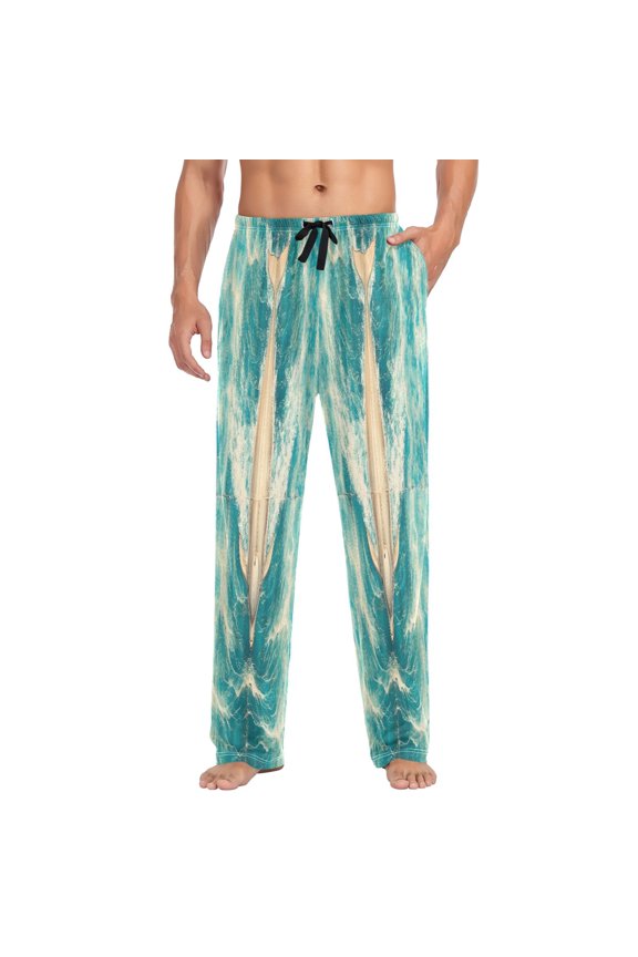 Fish Mens Cotton Pajama Pants Long Staple Lightweight Sleep Bottoms with Pockets Breathable