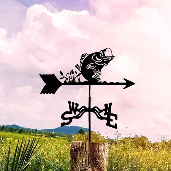 Fish Metal Weathervane for Roof Yard Farm Outdoor Garden Christmas Decoration Wind Direction Indicator