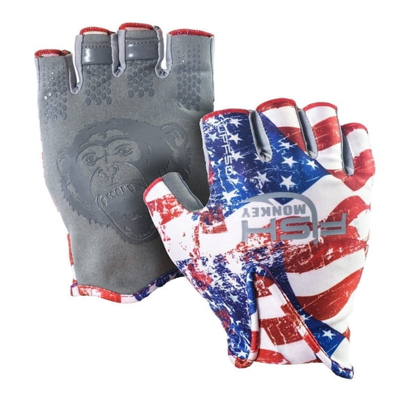 Fish Monkey Stubby Guide Glove, UPF 50+, Short Stubby cut, Quick Dry breathable fabric, Silicone palm, Americana L