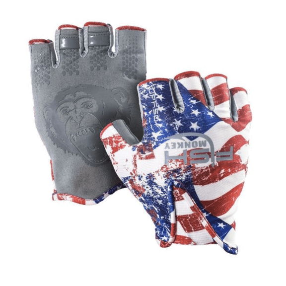 Fish Monkey Stubby Guide Glove, UPF 50+, Short Stubby cut, Quick Dry breathable fabric, Silicone palm, Americana XL