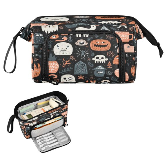 Fish Mouth Pencil Bag 9.45*3.74*5.9 Inches Pencil Bag Pencil Case Pencil Box Makeup Bag Suitable for Office and Study Cartoon Seamless Halloween Pattern