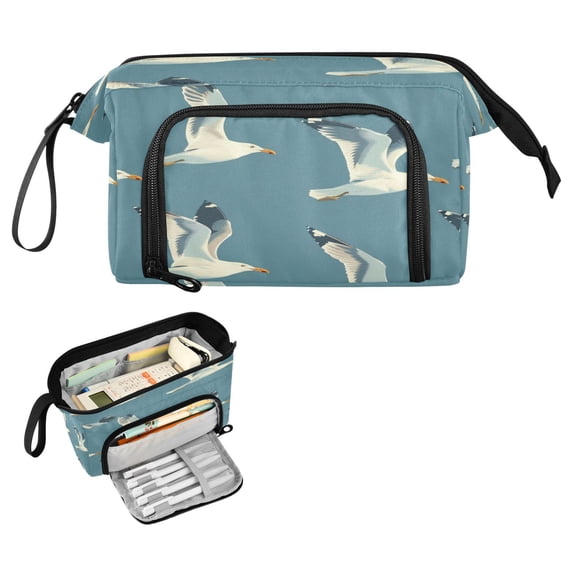 Fish Mouth Pencil Bag 9.45*3.74*5.9 Inches Pencil Bag Pencil Case Pencil Box Makeup Bag Suitable for Office and Study Cartoon Blue Seagull