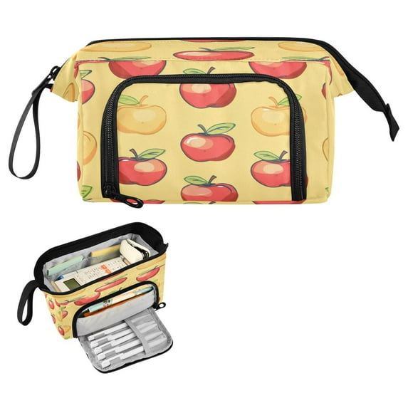 Fish Mouth Pencil Bag 9.45*3.74*5.9 Inches Pencil Bag Pencil Case Pencil Box Makeup Bag Suitable for Office and Study Cartoon Red and Yellow Apple