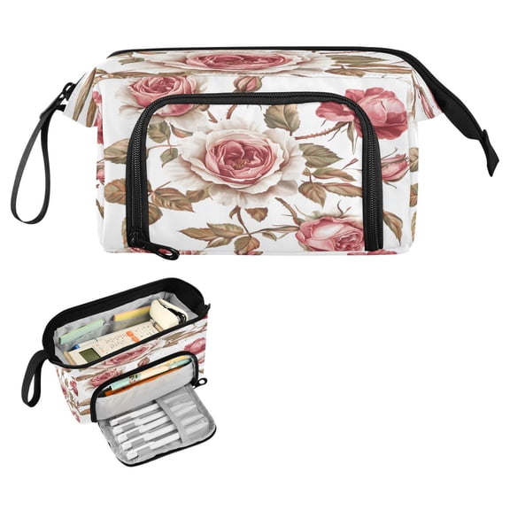 Fish Mouth Pencil Bag 9.45*3.74*5.9 Inches Pencil Bag Pencil Case Pencil Box Makeup Bag Suitable for Office and Study Five Pink Roses