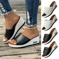 thumbnail image 1 of Fish Mouth Slope Heel Fashion Casual Large Size Women's Straight Line Sandals/Slippers Gray qILAKOG Size 6, 1 of 8