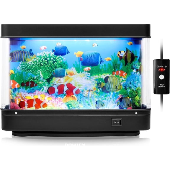 Fish with Moving Fish, Decorative Aquarium Lamp (Auto 2/4/12H Shutdown Timer), Artificial Tropical Marine , LED Mood Light Office Table Light, Fun Gifts