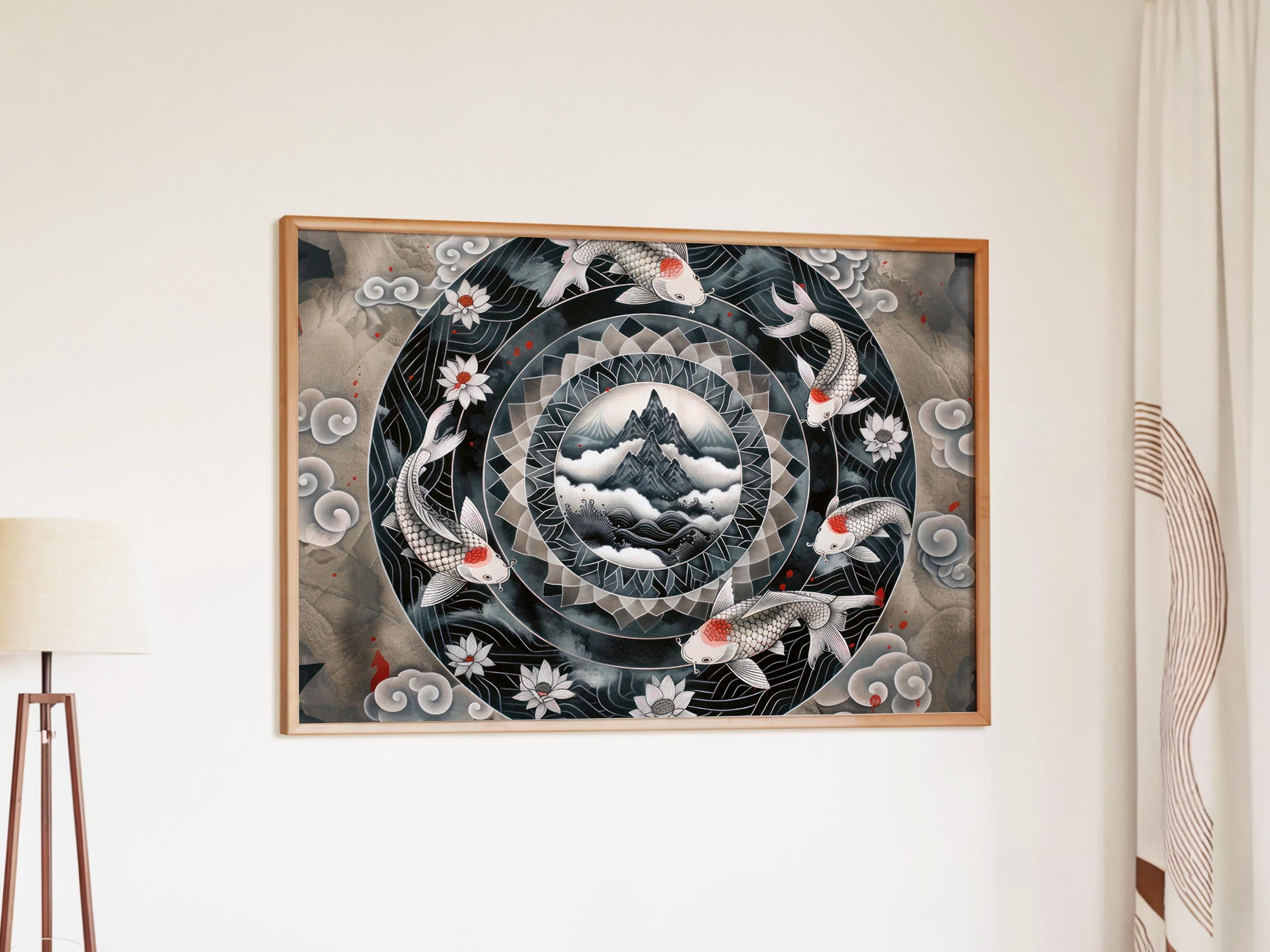 Fish Museum Paper Art Koi Mandala Finish Art Lasting Ink Zen Art Poster ...
