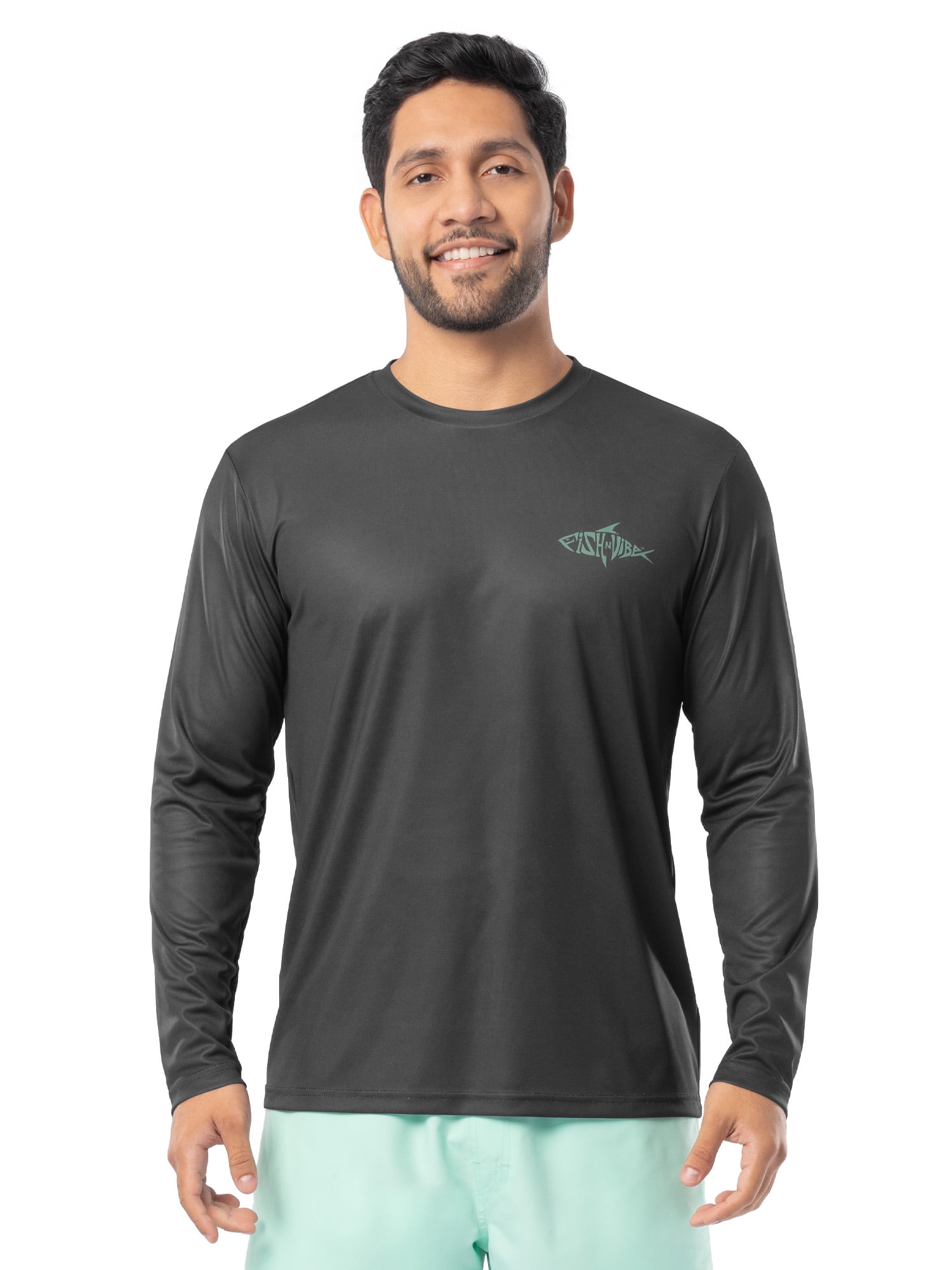 Fish N Vibe Men's Long Sleeve Performance Fishing Graphic Tee, Black/ Caviar, L