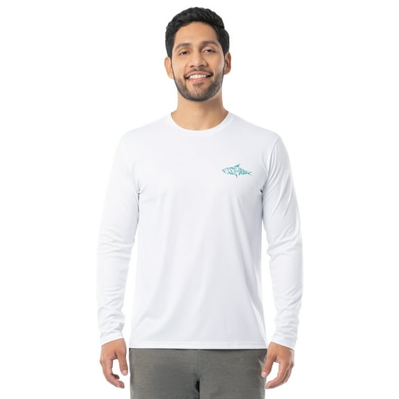 Fish N Vibe Men's Long Sleeve Performance Fishing Graphic Tee, Bright White, XL