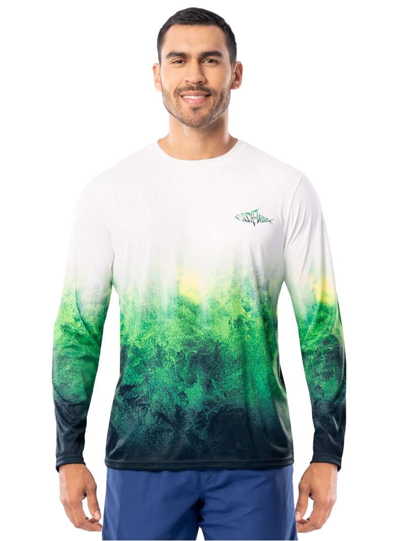 FISH N VIBE Men's Green Ombre Long Sleeve Performance Fishing Tee