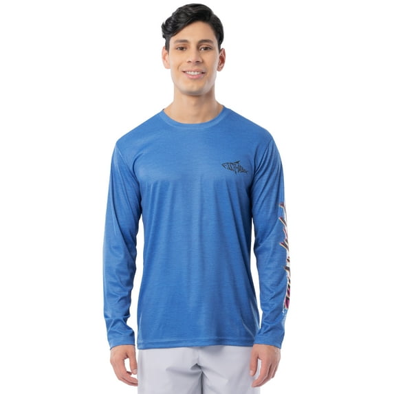Fish N Vibe Men's Long Sleeve Performance UPF 30 Fishing Graphic Tee, Aqua Cationic, Size L