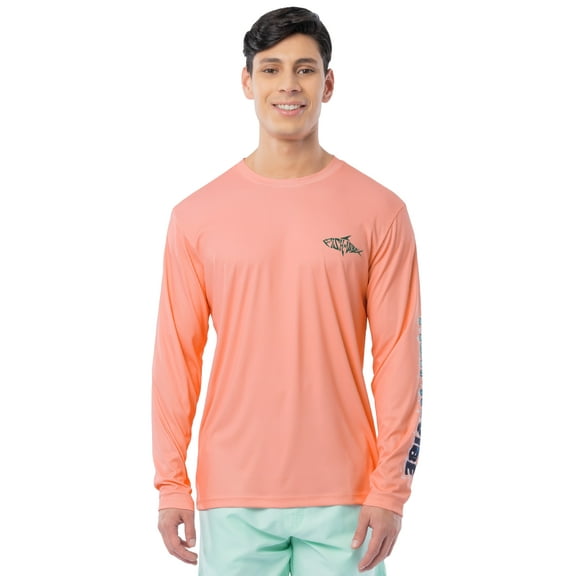 Fish N Vibe Men's Long Sleeve Performance UPF 30 Fishing Graphic Tee, Desert Pink, Size L