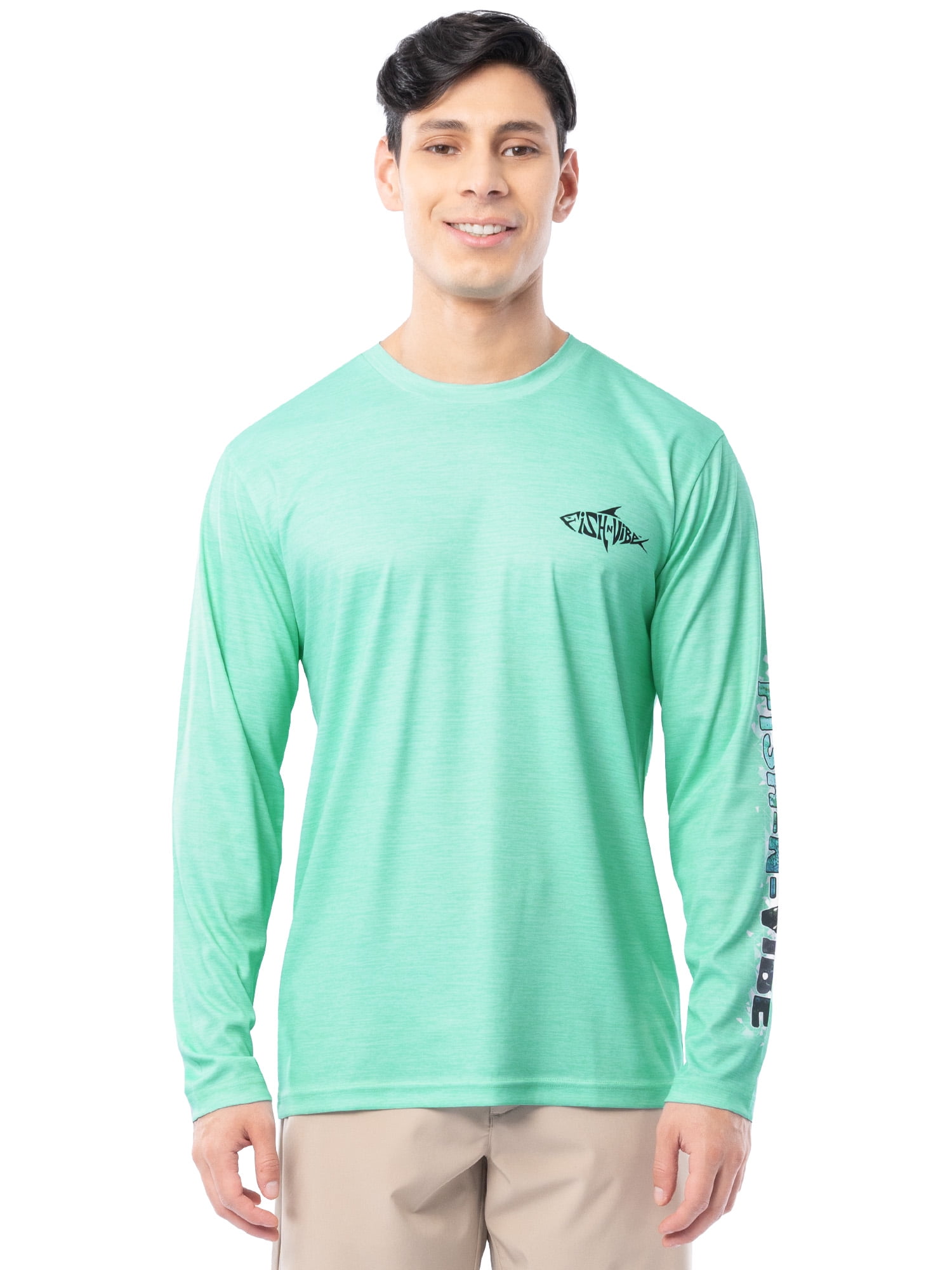 Fish N Vibe Men's Long Sleeve Performance UPF 30 Fishing Graphic Tee, Seafoam Cationic, M
