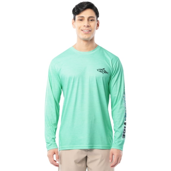 Fish N Vibe Men's Long Sleeve Performance UPF 30 Fishing Graphic Tee, Seafoam Cationic, M