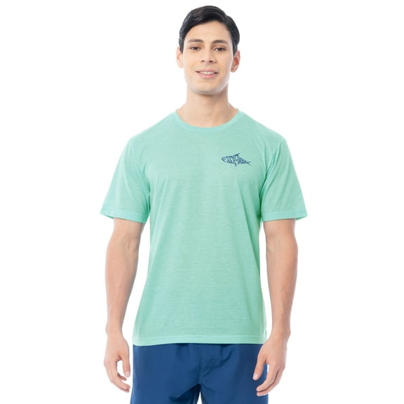 Fish N Vibe Men's Short Sleeve Fishing Performance Outdoor Graphic T-Shirt, Aqua Haze, L
