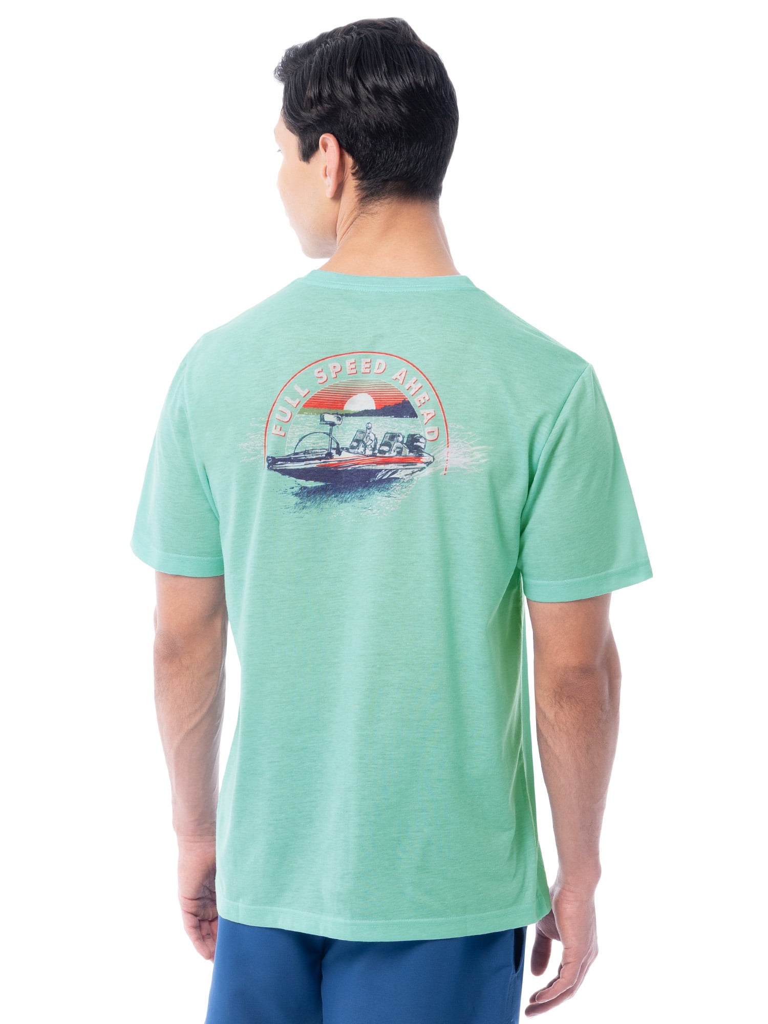 Fish N Vibe Men's Short Sleeve Fishing Performance Outdoor Graphic T-Shirt, Aqua Haze, L