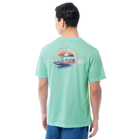Fish N Vibe Men's Short Sleeve Fishing Performance Outdoor Graphic T-Shirt, Aqua Haze, L