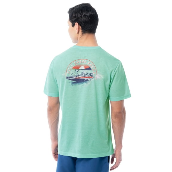 Fish N Vibe Men's Short Sleeve Fishing Performance Outdoor Graphic T-Shirt, Aqua Haze, L