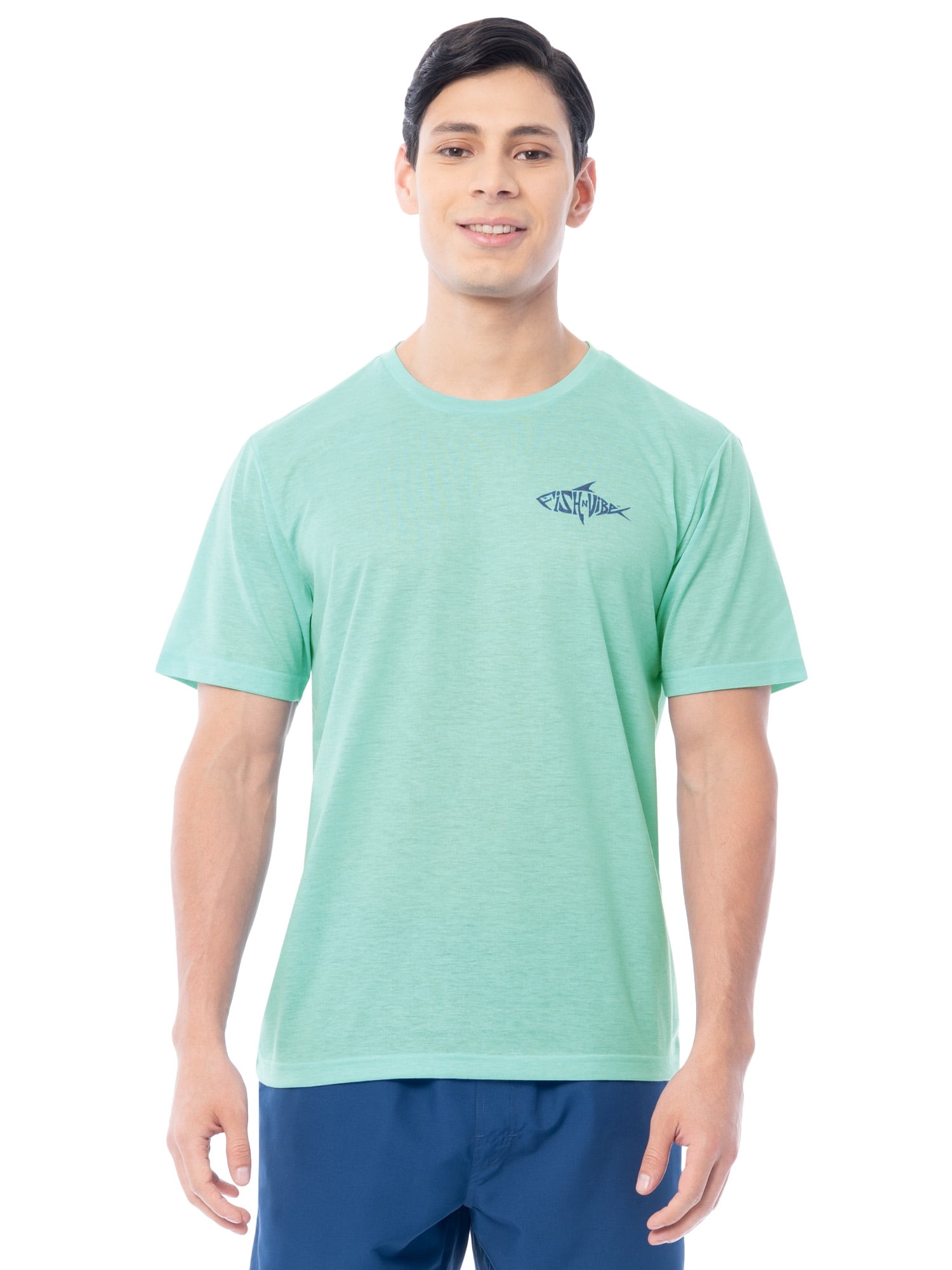 Fish N Vibe Men's Short Sleeve Fishing Performance Outdoor Graphic T-Shirt, Aqua Haze, M
