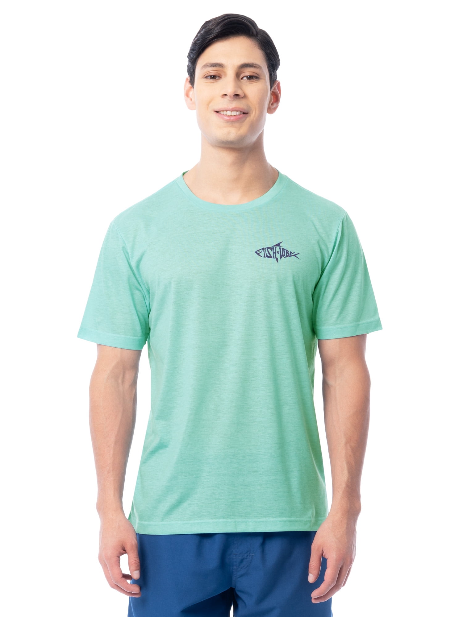 Fish N Vibe Men's Short Sleeve Fishing Performance Outdoor Graphic T-Shirt, Aqua Haze, S