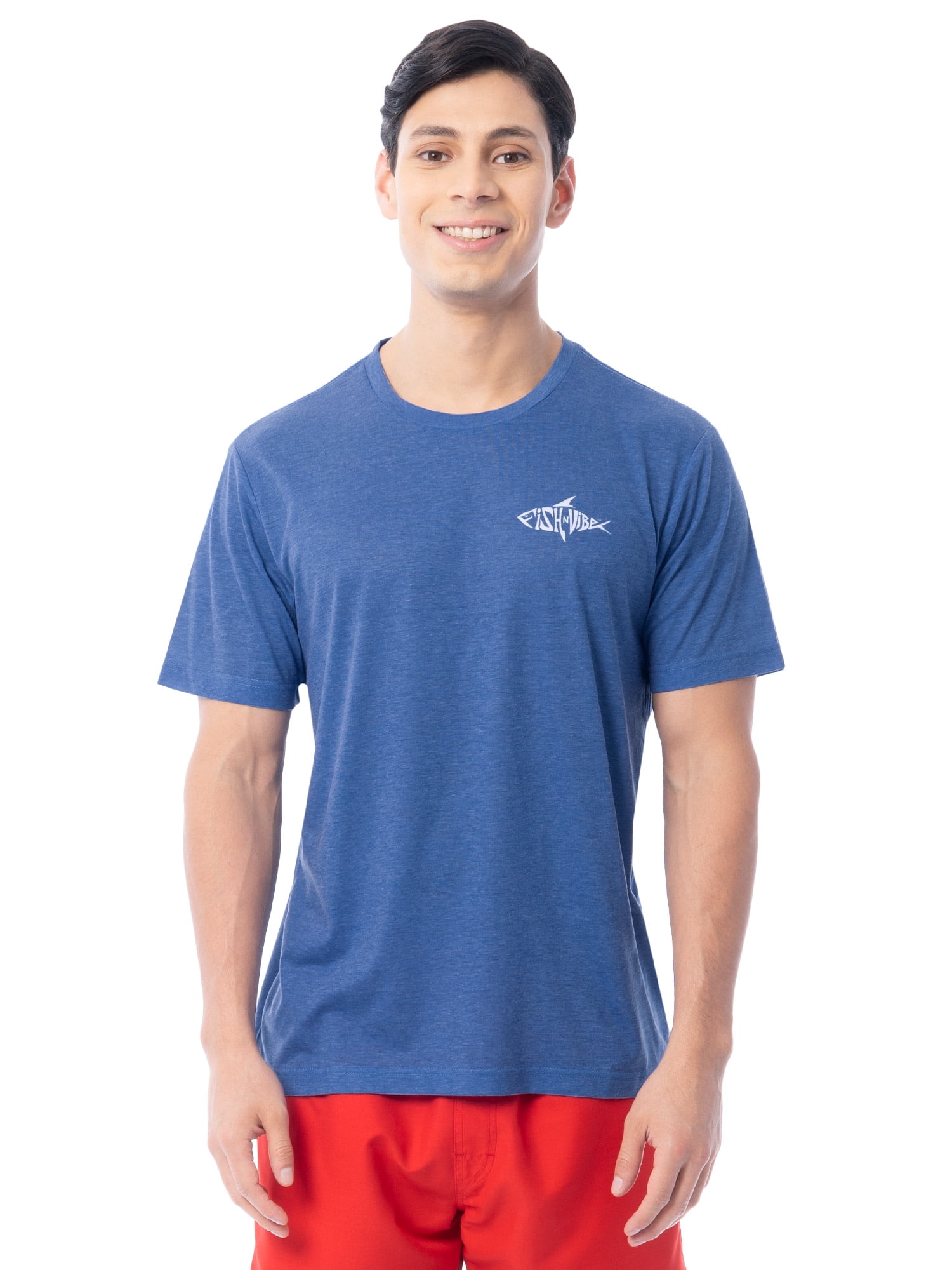 Fish N Vibe Men's Short Sleeve Fishing Performance Outdoor Graphic T-Shirt, Blue, M