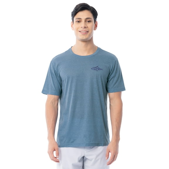 Fish N Vibe Men's Short Sleeve Fishing Performance Outdoor Graphic T-Shirt, Blue Shadow, S
