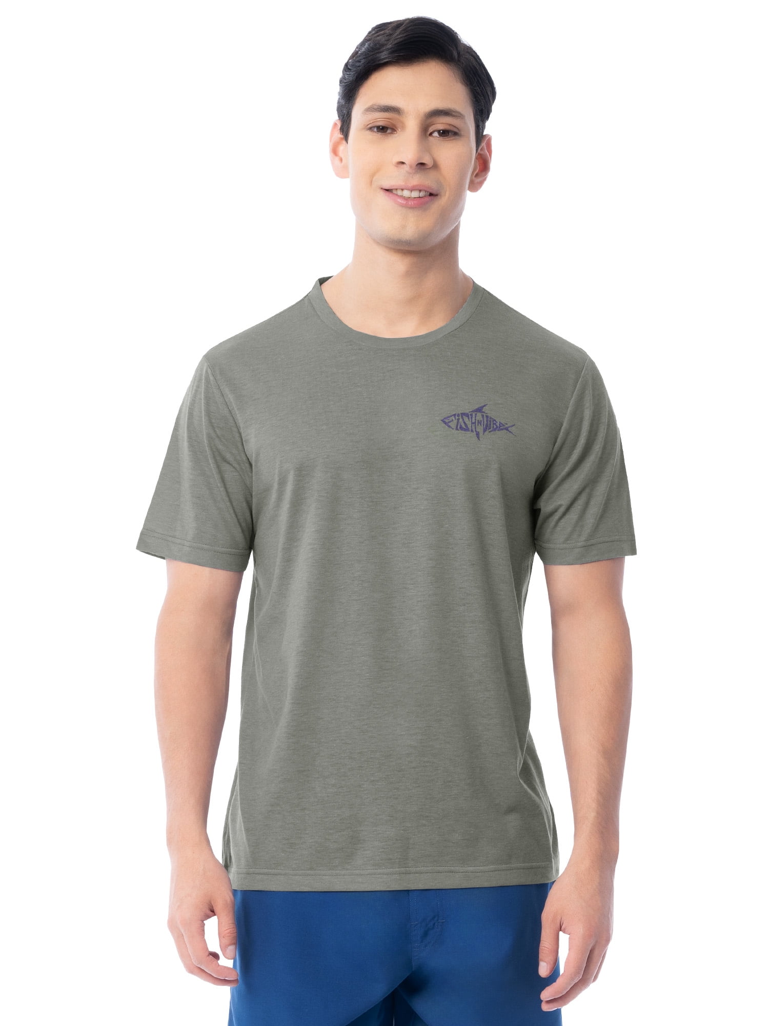 Fish N Vibe Men's Short Sleeve Fishing Performance Outdoor Graphic T-Shirt, Grey, M