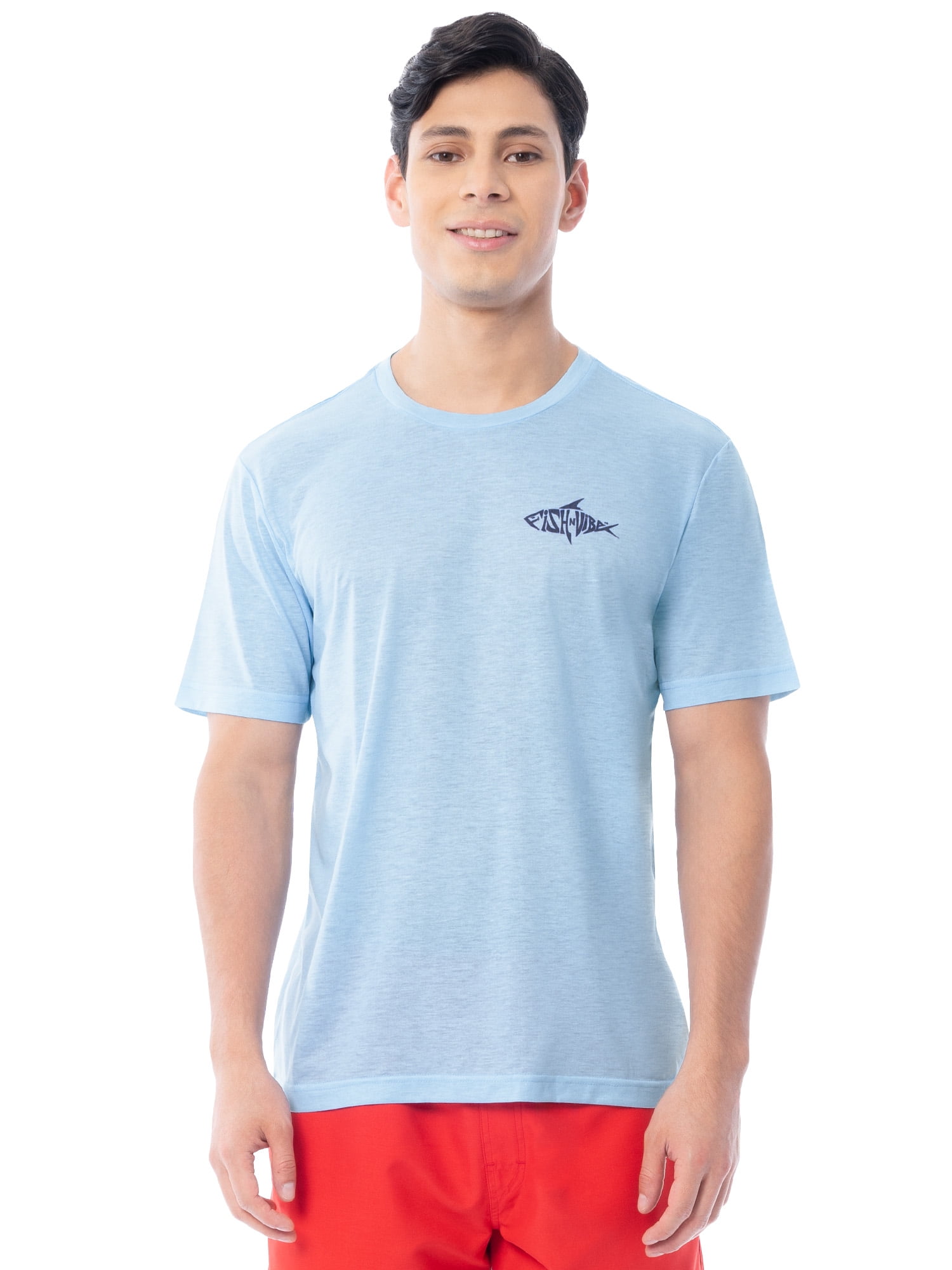 Fish N Vibe Men's Short Sleeve Fishing Performance Outdoor Graphic T-Shirt, Light Blue, S