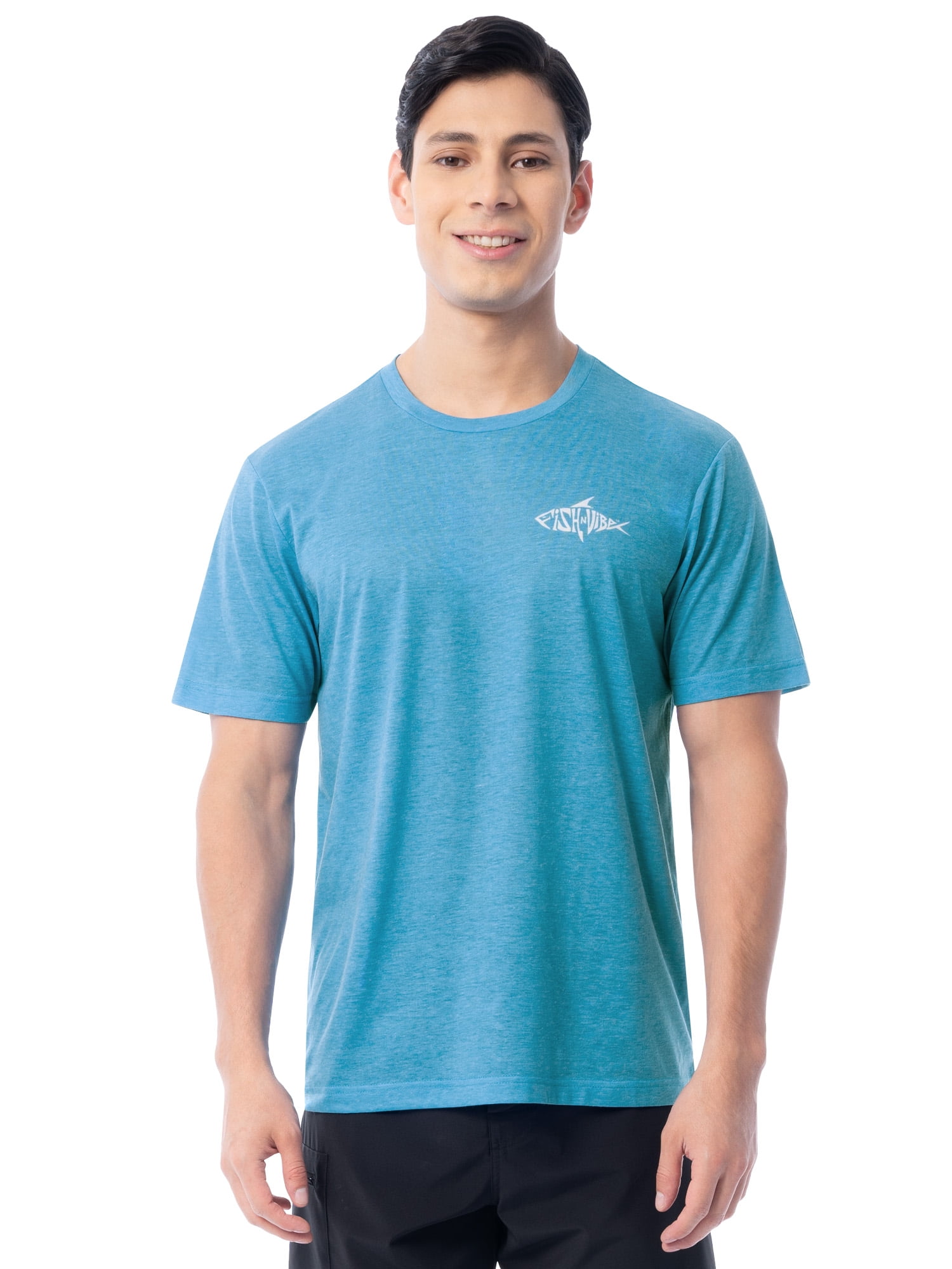 Fish N Vibe Men's Short Sleeve Fishing Performance Outdoor Graphic T-Shirt, Sea Blue, M