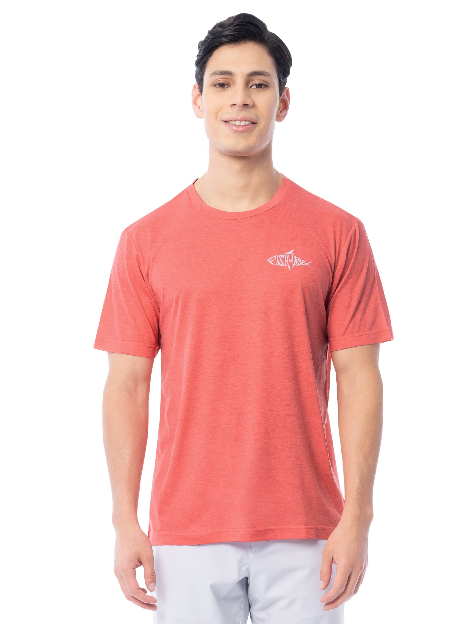 Fish N Vibe Men's Short Sleeve Fishing Performance Outdoor Graphic T-Shirt, Spiced Coral, S