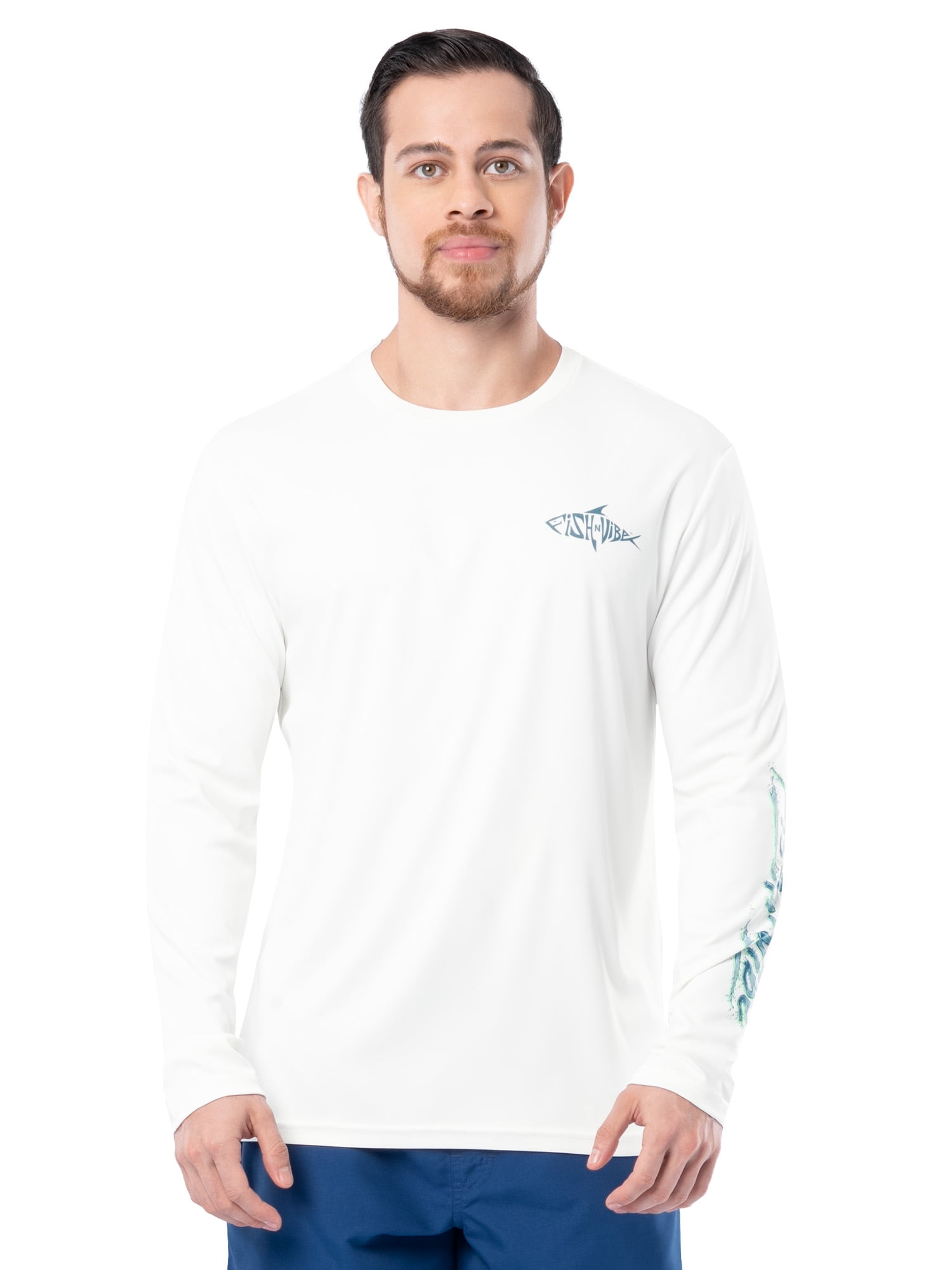 Fish N Vibe Men's Sublimated Long Sleeve Performance Tee, Bright White/Fnv Hotspot, XL