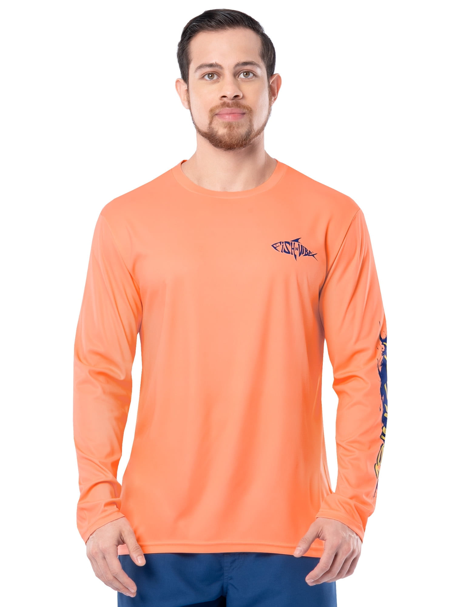 Fish N Vibe Men's Sublimated Long Sleeve Performance Tee, Shrimp/Fnv Itinerary, S