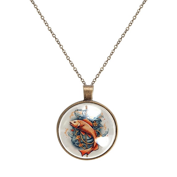 Fish Necklace Personalized Custom Photo Round Pendant Adjustable Stainless Steel Necklaces with Gift Box for Men Women Mothers Valentine's Jewelry Gift