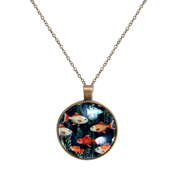 Fish Necklace Personalized Custom Photo Round Pendant Adjustable Stainless Steel Necklaces with Gift Box for Men Women Mothers Valentine's Jewelry Gift