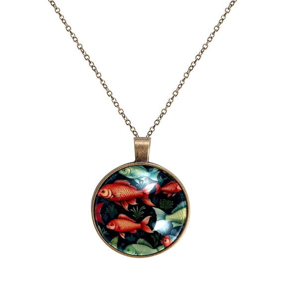 Fish Necklace Personalized Custom Photo Round Pendant Adjustable Stainless Steel Necklaces with Gift Box for Men Women Mothers Valentine's Jewelry Gift