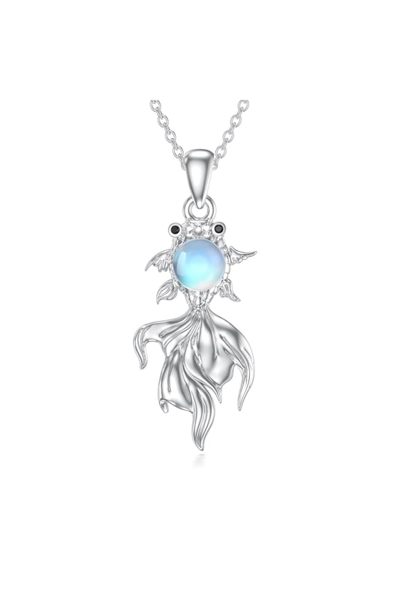 Fish Necklace for Women 925 Sterling Silver Moonstone Pendant Necklaces Ocean Jewelry Gifts for Women
