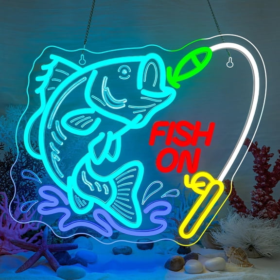 Fish Neon Sign Dimmable Fish Neon Light for Wall Decor LED USB Fishing Hook Lights for Bedroom Living Room Man Cave Yacht Fishing Art Decor fot Teens Boy Men Gifts