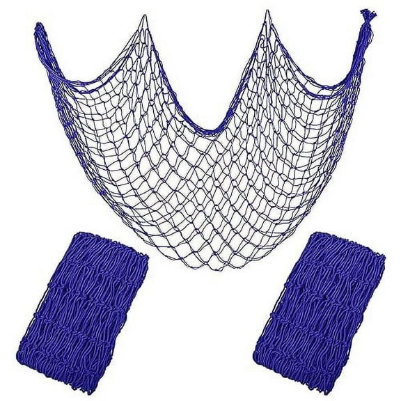 Fish Net Decoration 80x40 Inch, ZUEXT 2PCS Dark Blue Picture Fish Net, Cotton Mermaid Net for Hawaiian Nautical Beach Party, Fishnet Photo Display, Sea Themed Fishnet Decor Balloon Net