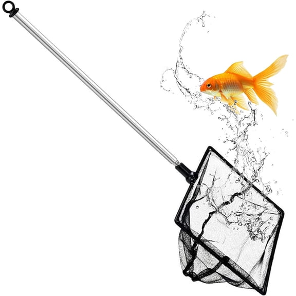 Fish Net for Fish Tank, Fine Mesh Aquarium Net with 9-24 Inch Stainless Steel Long Handle, Extendable Fishing Tank Net for Fish Shrimp Tank, Pond, Creek (4 inch)