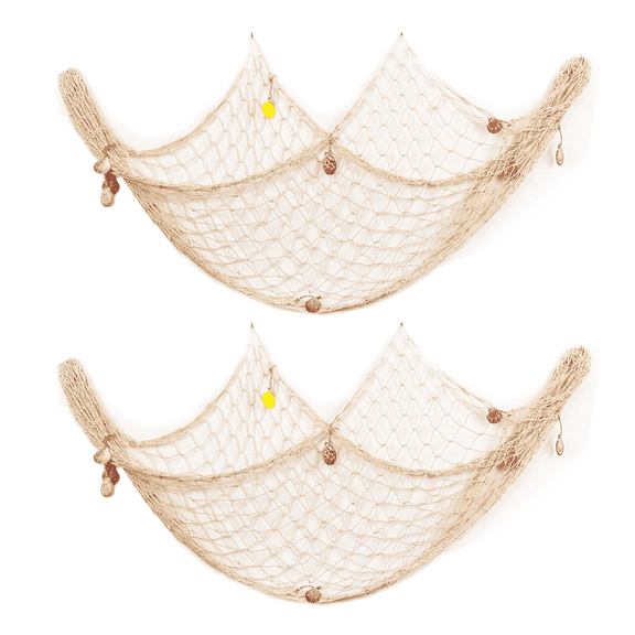 Fish Net with Shells Decorations for Party - 2PCS 39 * 79 in Fishing Net Decoration Netting for Wall Photo Hanging Nautical Fishnet Table Runner Decorative Ocean Theme Birthday Party Rope Nets