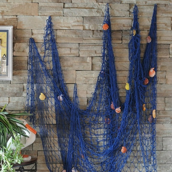 Fish Net Wall Decoration with Shells, Ocean Themed Wall Hangings Fishing Net, Fishnet Decorative for Home,Party,39"*79", Blue