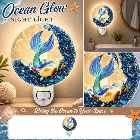 Fish Night Light, Plug-In Seashell Wall Lamp, Coastal Ocean Series, Handcrafted Resin Tropical Fish Design, Night Light Ocean For Hallway Bathroom Decor, Vintage Style, 1pc